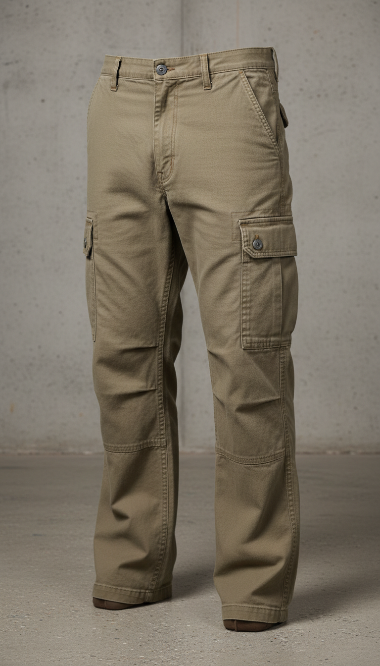 Khaki Cargo Pants With Reinforced Knees