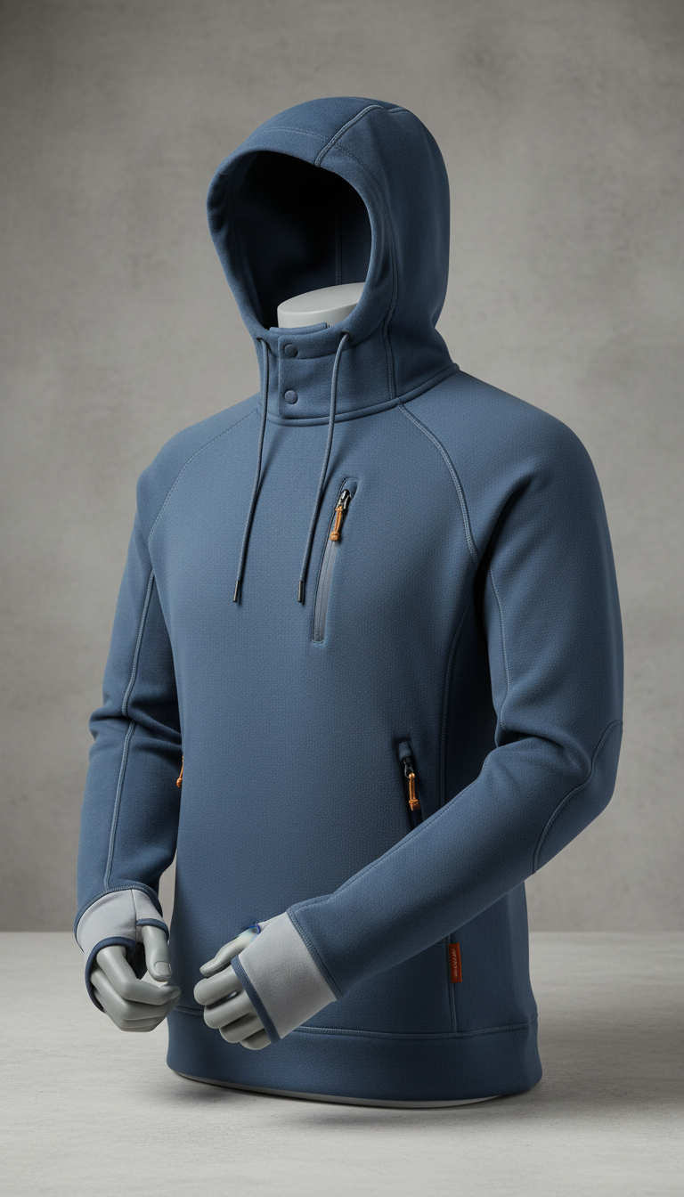 Slate Blue Technical Hoodie With Breathable Panels