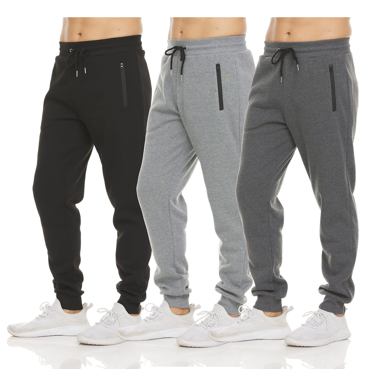 PURE CHAMP Mens Sweatpants 3 Pack Fleece Active Athletic Workout Jogger Sweatpants for Men with Zipper Pocket Size S-3XL