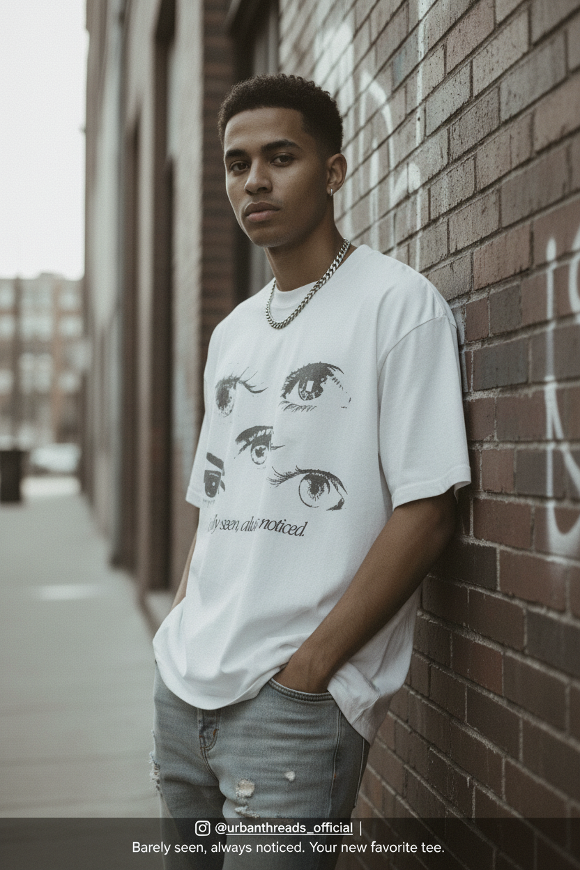 Lifestyle editorial shot of the Compliments Hardly Seen Always Noticed vintage shirt